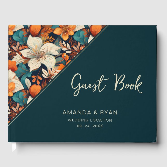 Tropical Flowers Floral Wedding Guest Book (Front)