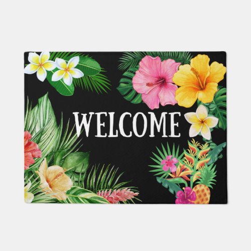 Tropical flowers floral Welcome doormat