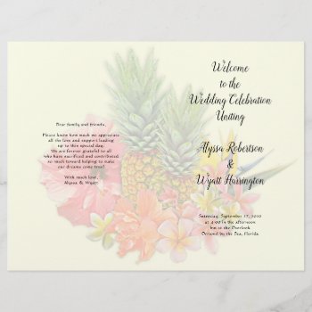 Tropical Flowers Folded Pineapple Wedding Program by sandpiperWedding at Zazzle