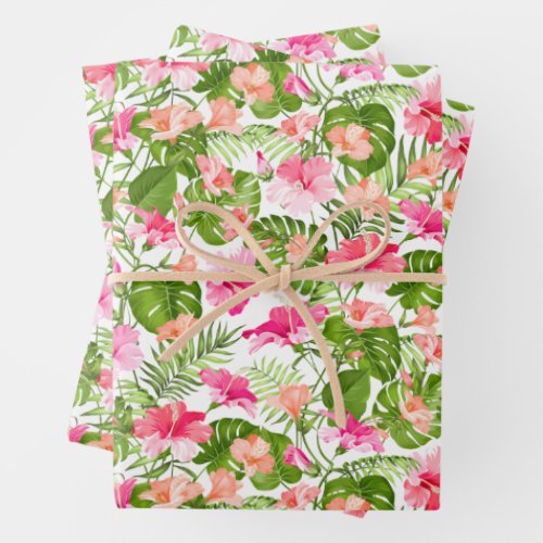 Tropical Flowers Foliage Wrapping Paper Sheets