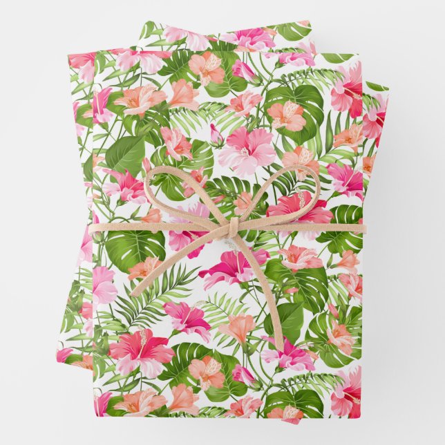 Tropical Flowers Foliage Wrapping Paper Sheets (In situ)