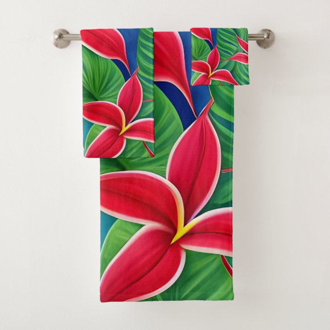 Tropical Flowers Four Bath Towel Set (Insitu)