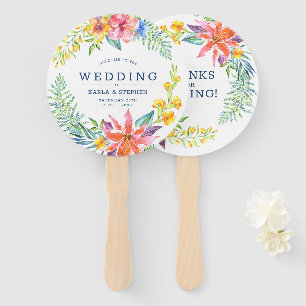 Tropical flowers frame wedding design hand fan