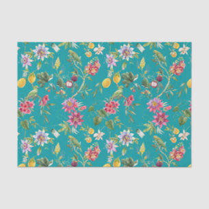 Tropical Flowers, Fruit and Birds Teal Tissue Paper