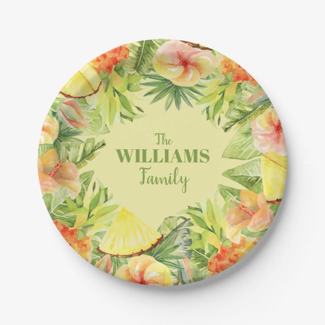 Tropical Flowers Fruit Greenery Paper Plates (Front)