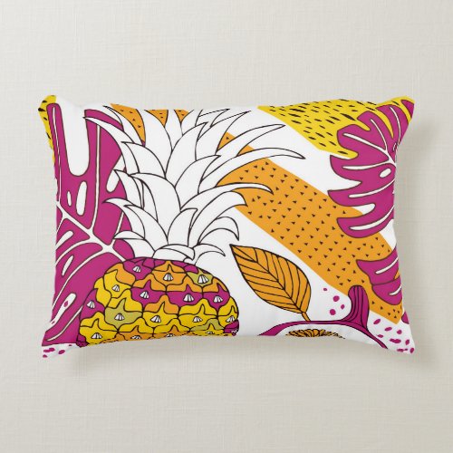 Tropical Flowers Fruits Exotic Print Accent Pillow