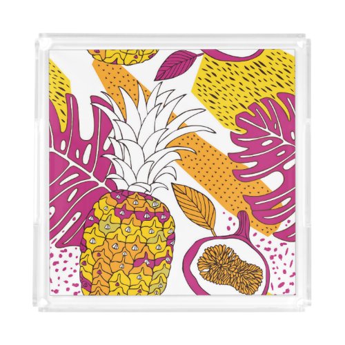 Tropical Flowers Fruits Exotic Print Acrylic Tray