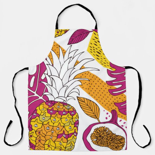 Tropical Flowers Fruits Exotic Print Apron