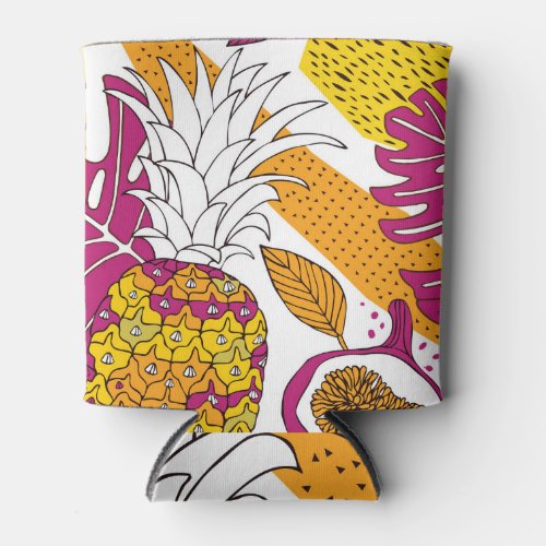 Tropical Flowers Fruits Exotic Print Can Cooler