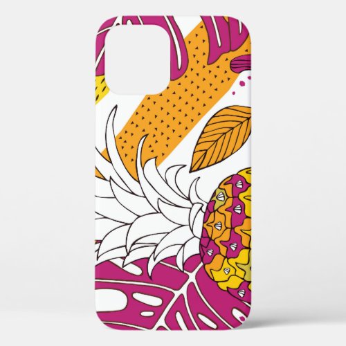 Tropical Flowers Fruits Exotic Print iPhone 12 Case