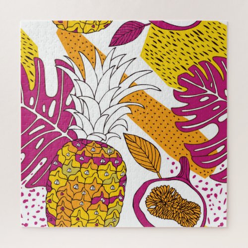 Tropical Flowers Fruits Exotic Print Jigsaw Puzzle