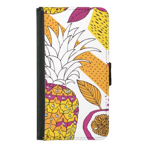 Tropical Flowers Fruits Exotic Print Samsung Galaxy S5 Wallet Case
