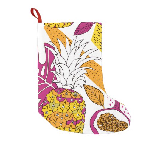 Tropical Flowers Fruits Exotic Print Small Christmas Stocking