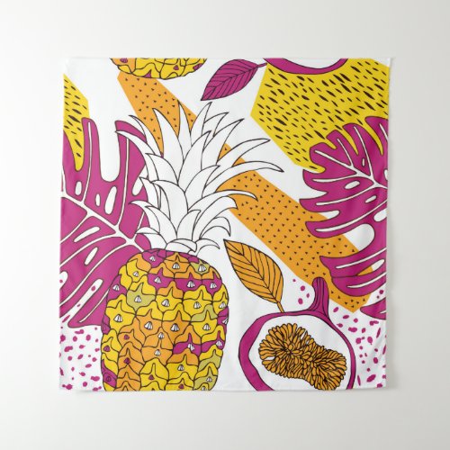 Tropical Flowers Fruits Exotic Print Tapestry