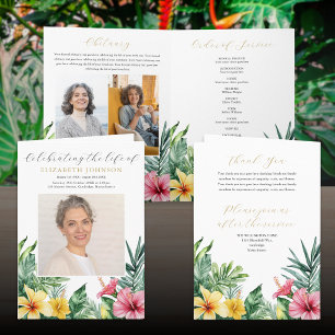Tropical Flowers Funeral Memorial Order Of Service Program
