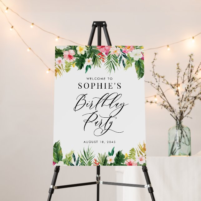 Tropical Flowers Garland Summer Birthday Party Foam Board (In Situ (Stand))