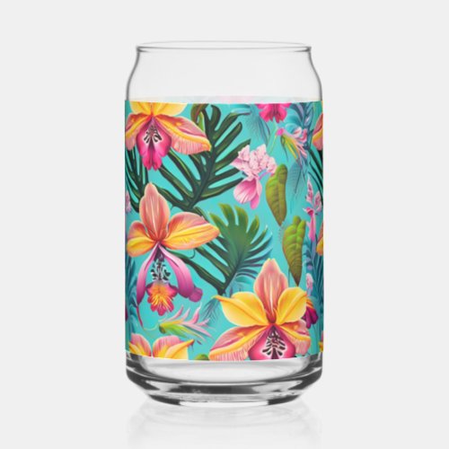 Tropical Flowers Glassware Can Glass