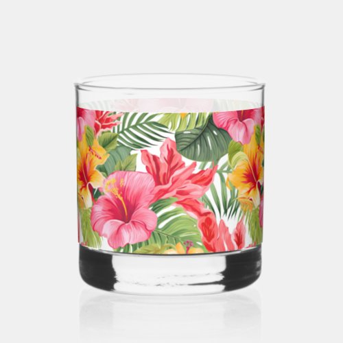 Tropical Flowers Glassware Whiskey Glass