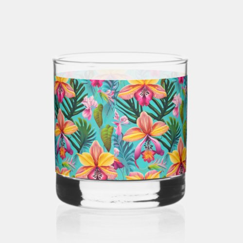 Tropical Flowers Glassware Whiskey Glass