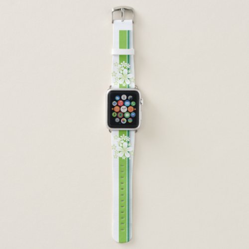 Tropical Flowers Green White Stripes Trendy Custom Apple Watch Band