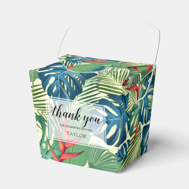 Tropical Flowers Greenery Thank You Favor Boxes (Front Side)