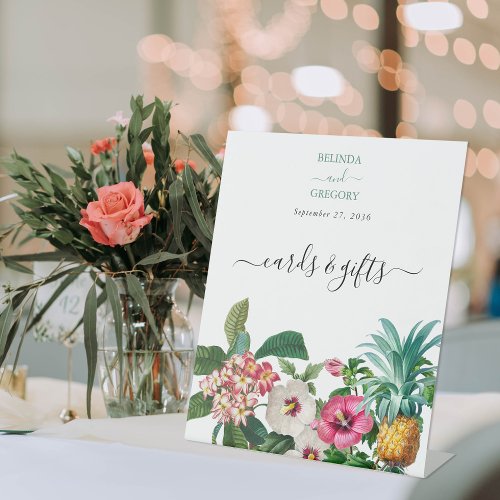 Tropical Flowers  Greenery Wedding Cards Gifts  Pedestal Sign