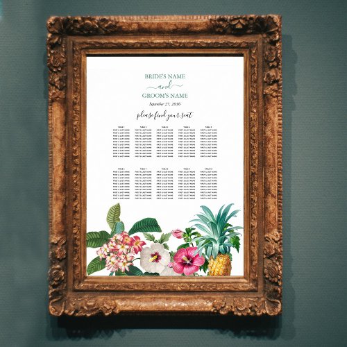Tropical Flowers  Greenery Wedding Seating Chart
