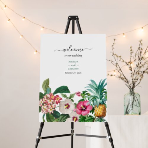 Tropical Flowers  Greenery Wedding Welcome Sign