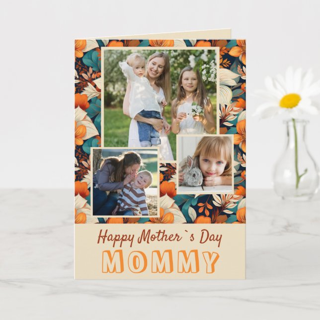 Tropical Flowers Happy Mother`s Day 3 Photo  Card (Small Plant)
