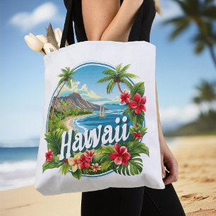 Tropical Flowers Hawaii Beach Mountains Travel Art Tote Bag