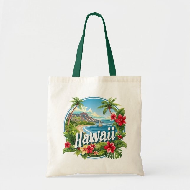 Tropical Flowers Hawaii Beach Mountains Travel Art Tote Bag (Front)