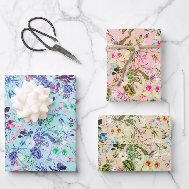 Tropical flowers Hawaiian floral pattern Wrapping Paper Sheets (Front)