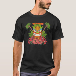 Tropical Flowers Hawaiian Luau Party Tiki Mask Sta T-Shirt
