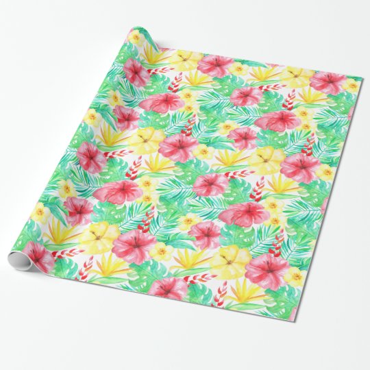 Tropical Flowers Hawaiian Print Wrapping Paper | Zazzle.com