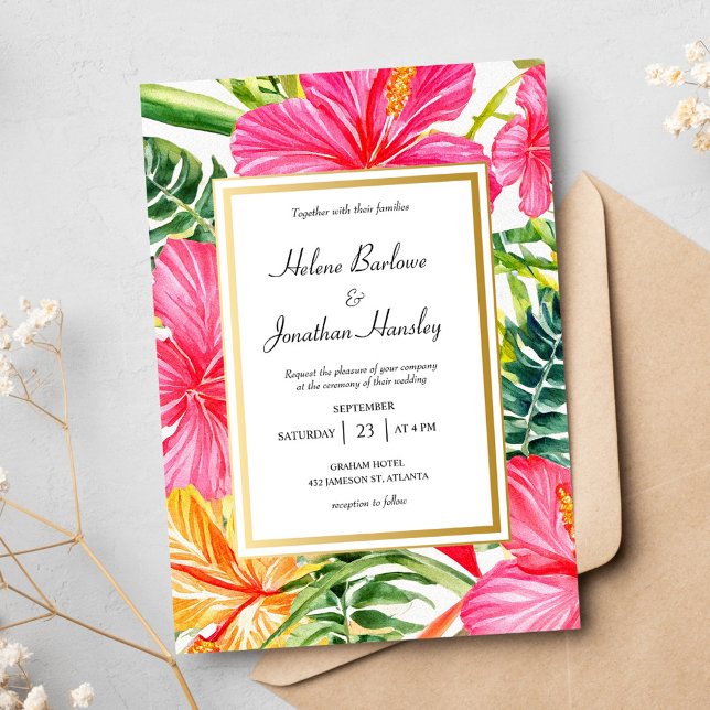 Tropical Flowers Hibiscus Destination Wedding Invitation (Tropical Flowers Hibiscus Destination Wedding Invitation)