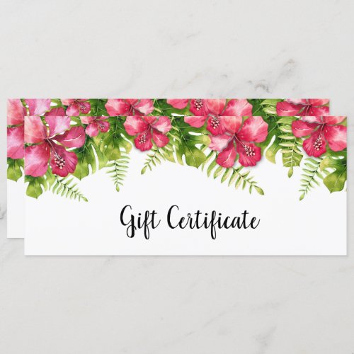 Tropical Flowers Hibiscus Leaves Gift Certificate Invitation