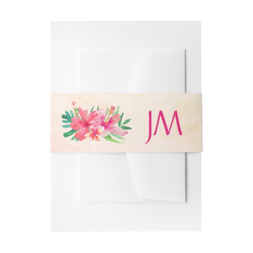 Tropical Flowers Hibiscus Monogram Wedding Invitation Belly Band