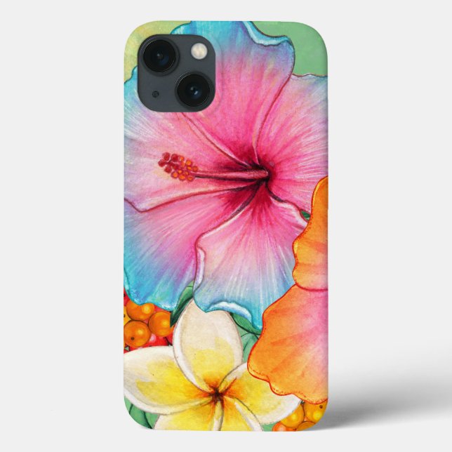 Tropical Flowers Hibiscus Plumeria  Case-Mate iPhone Case (Back)