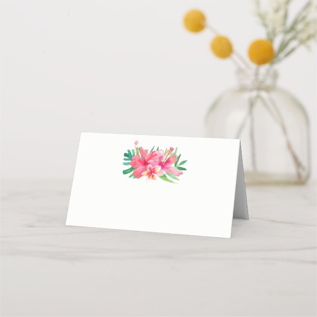 Tropical Flowers Hibiscus Plumeria Wedding Place Card (Front)