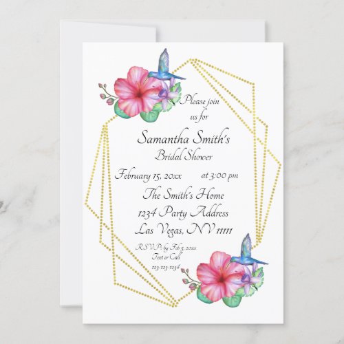 Tropical Flowers Hummingbird Bridal Shower Invitation