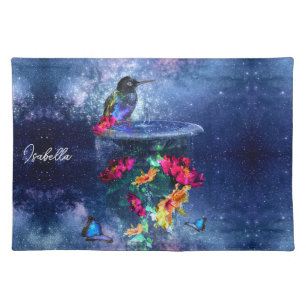 Tropical flowers,hummingbird,butterfly and stars Cloth Placemat