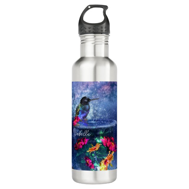  Tropical flowers,hummingbird personalized Stainless Steel Water Bottle (Front)