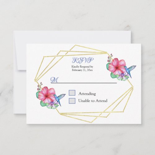 Tropical Flowers Hummingbird RSVP Card