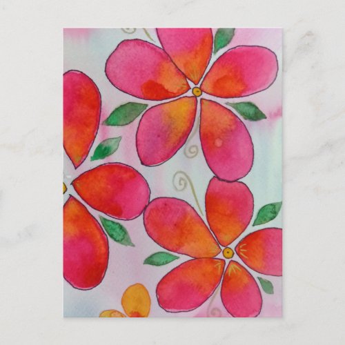 TROPICAL FLOWERS in watercolours Postcard