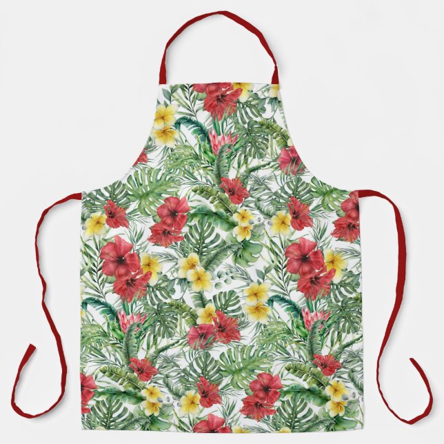 Tropical Flowers Jungle Floral Pattern Apron (Front)