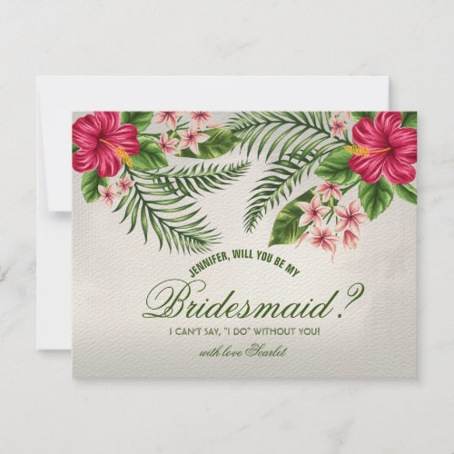 Tropical Flowers  Leaves Bridesmaid Request Card