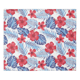 Tropical Flowers Leaves Duvet Cover