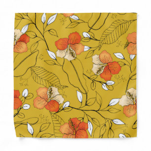 Tropical Flowers Leaves: Exotic Wallpaper. Bandana