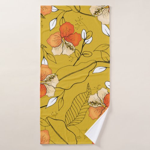 Tropical Flowers Leaves Exotic Wallpaper Bath Towel