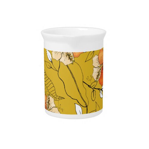 Tropical Flowers Leaves Exotic Wallpaper Beverage Pitcher